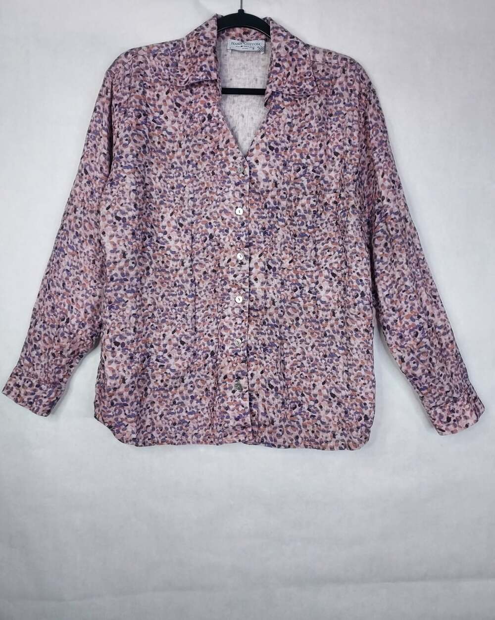 Haris Cotton Button Up Blouse Womens S 100% Linen Abstract Coastal Resort Summer